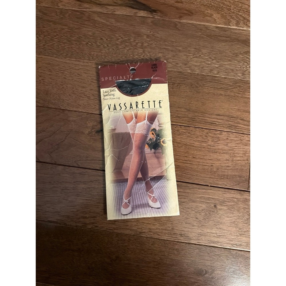 Vassarette Lace Trim Stocking Sheer Nylon Leg Long Black  4010